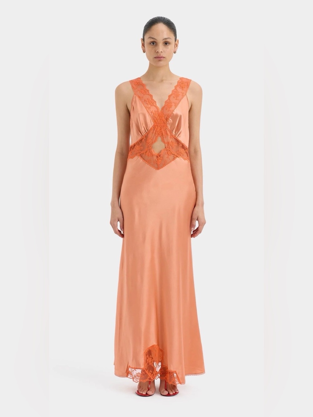 SIR Aries cut out gown Peach Satin Lace Trim size 3